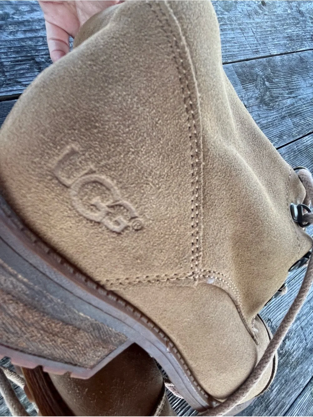 Uggs Suede Lace-Up Faux Shearling winter/fall  Boots - Taupe sz 7, used 2x